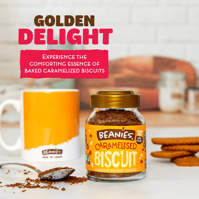 Beanies | Instant Flavored Coffee | Caramelized Biscuit | Low Calorie, Sugar Free | 50 g| Pack of 1