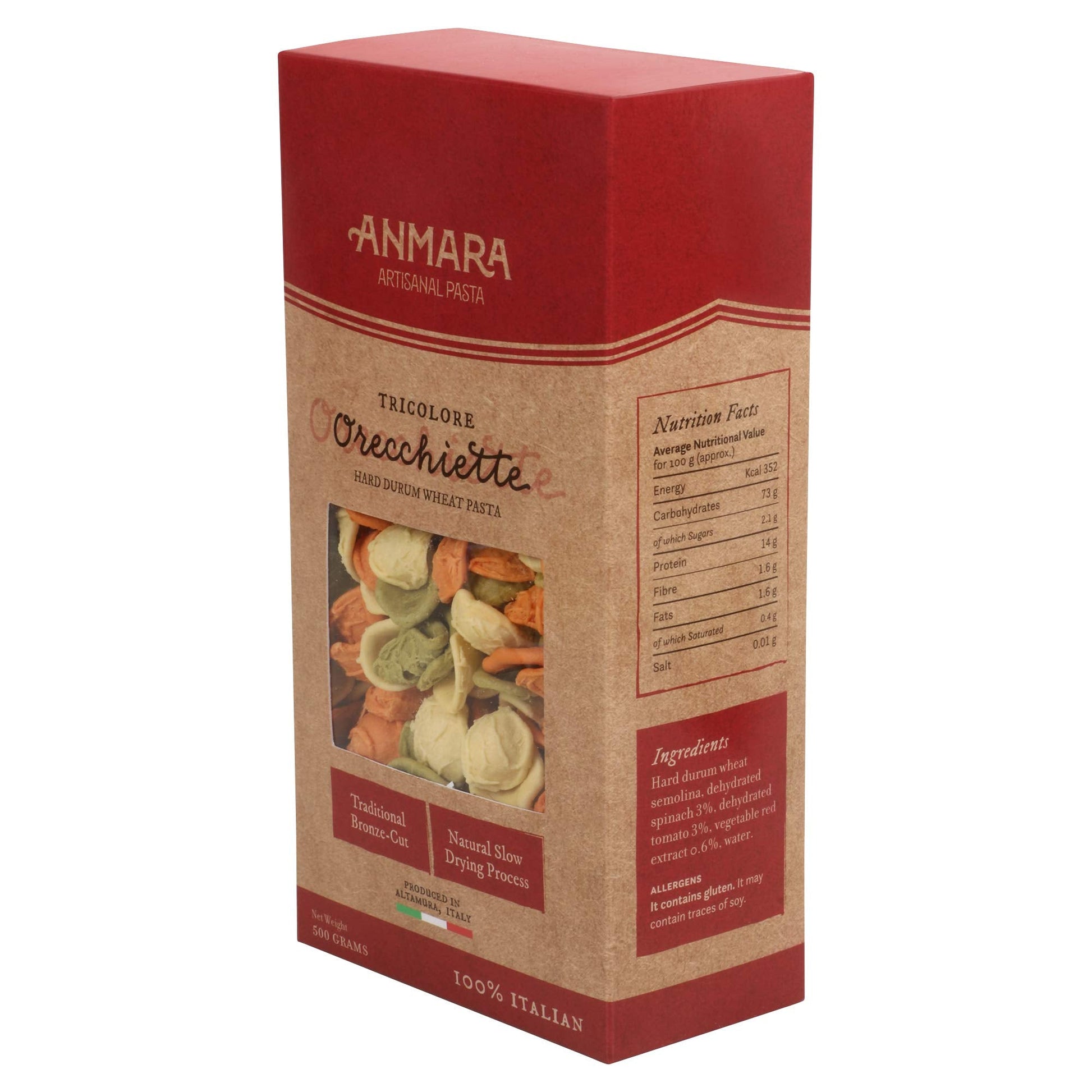 Anmara Artisanal Tricolore Orecchiette Pasta, 500 g