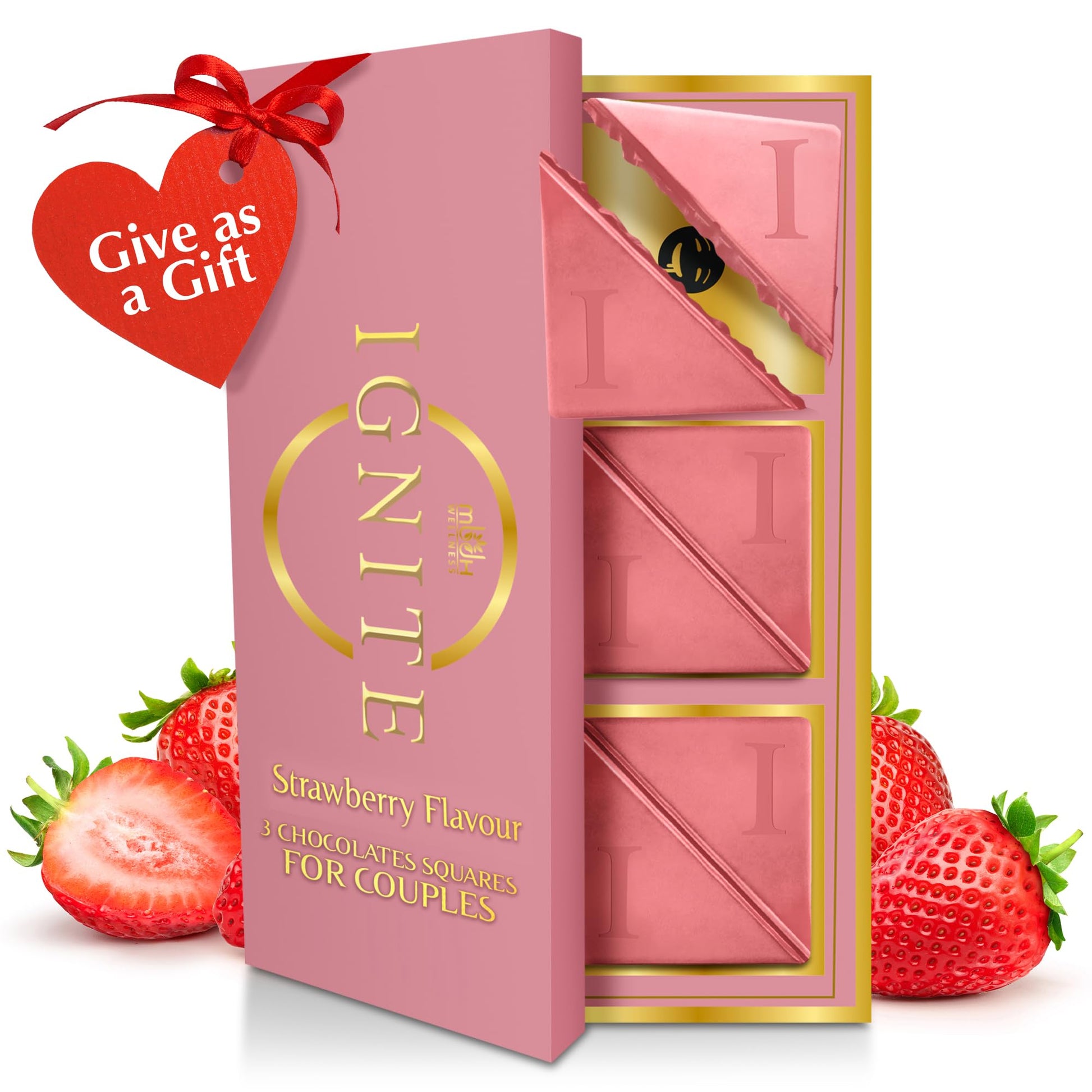 MBDH Wellness Ignite Chocolate Bars(1 Box) Luxurious Strawberry Flavour Chocolate For Uplifting Mood & Vitality Ideal For Men & Women,Vegetarian And Gluten-Free Delight,110 Grams