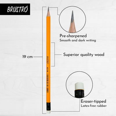 BRUSTRO 2 HB Extra Dark Pencil with Eraser Tip 12 Pencils X 2 Pack (Total 24 Pencils) ECO PVC Dust-Free Eraser (Pack of 2)