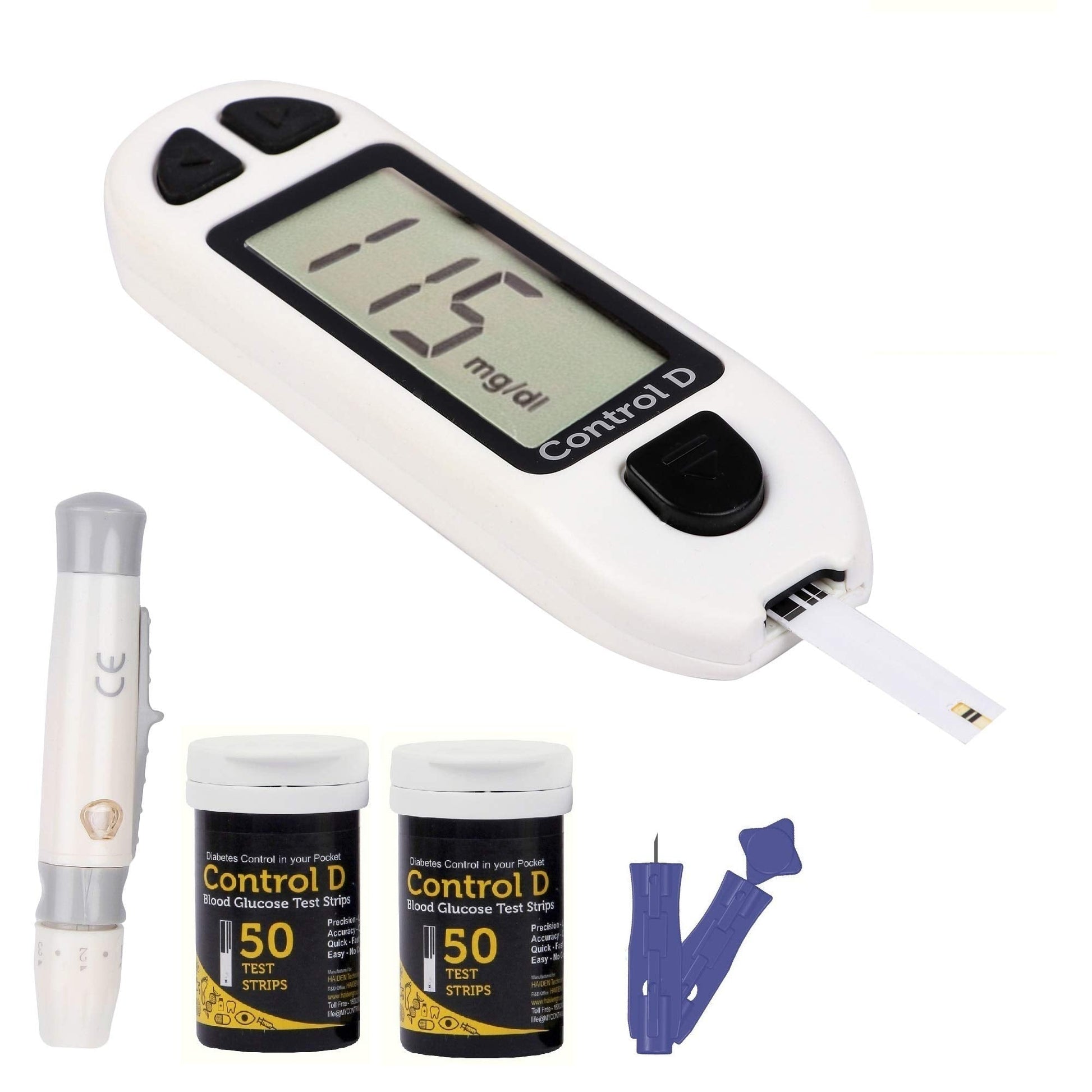 Control D Blood Glucose Monitor (Pack of 100 Strips, White)