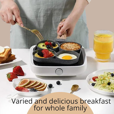 Cazuela 4 Cups Egg Pan Omelette Pan Frying Pan Egg Frying Pan 4 Cup Crepe Pan Granite Egg Cooker Breakfast Pancakes Pan Suitable for Gas Stove & Induction Cookware (Wood Grain Handle)
