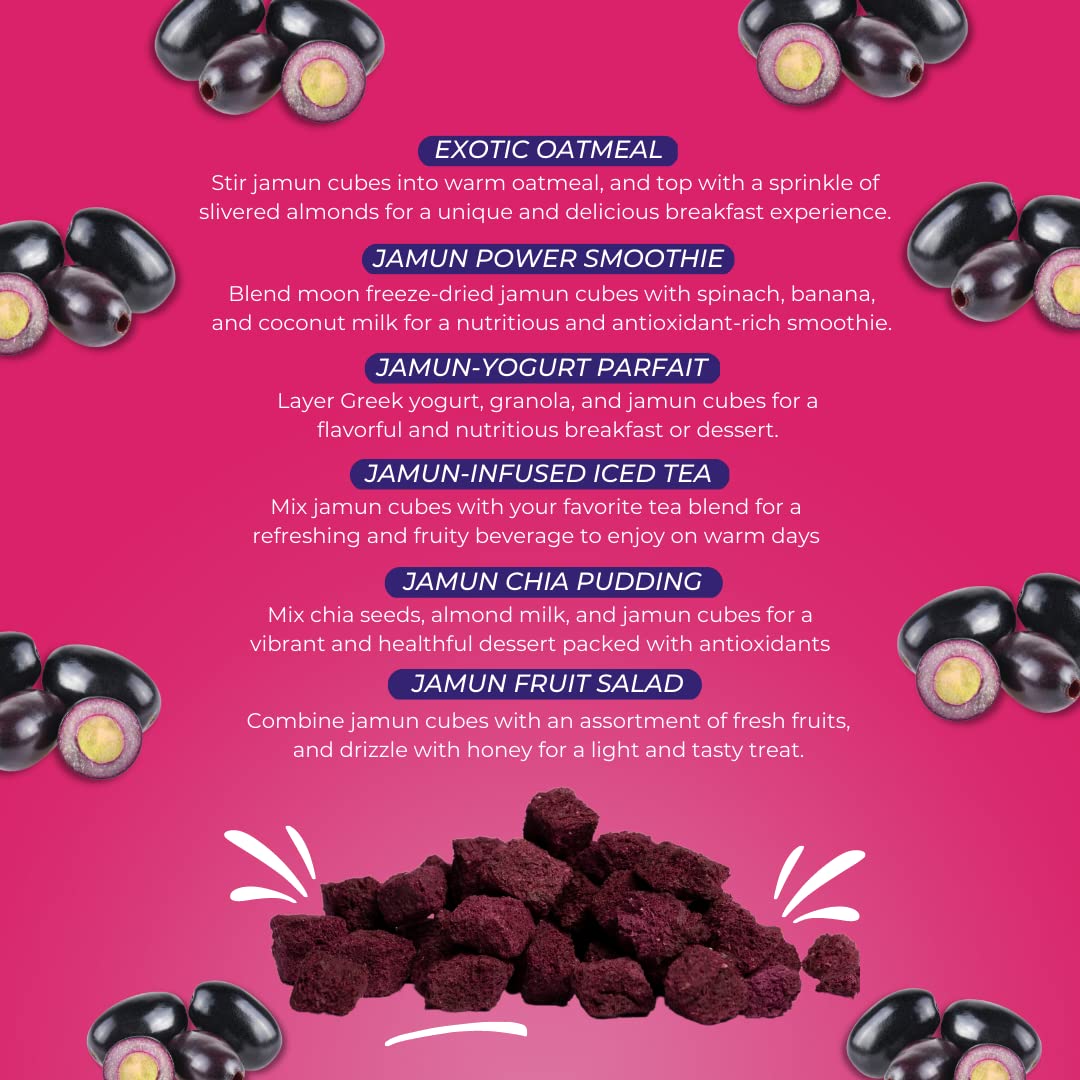 Moon Freeze Dried Jamun Cubes | Healthy Jamun Snack | 100% Natural, Vegan, No Preservatives, No Added Sugar Gluten Free Snack for Kids and Adults | (16Gm) Pack of 2