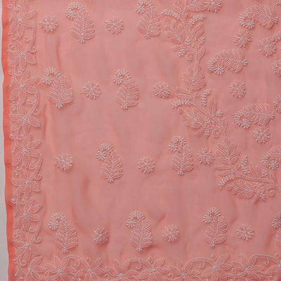 Ada Latest Chikan Peach Georgette Fancy Saree Blouse With Designer Embroidered Motifs A130092