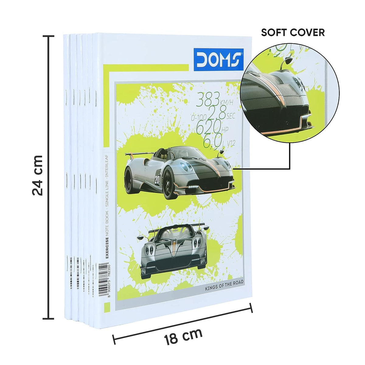 Doms Kings Of The Road Series Notebook | Single Line Interleaf | 57GSM | 172 Pages | 18 x 24 cm | Pack of 6