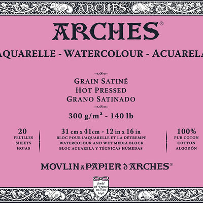 Arches Watercolour 300 GSM Hot Pressed Natural White 31 x 41 cm Paper Blocks, 20 Sheets