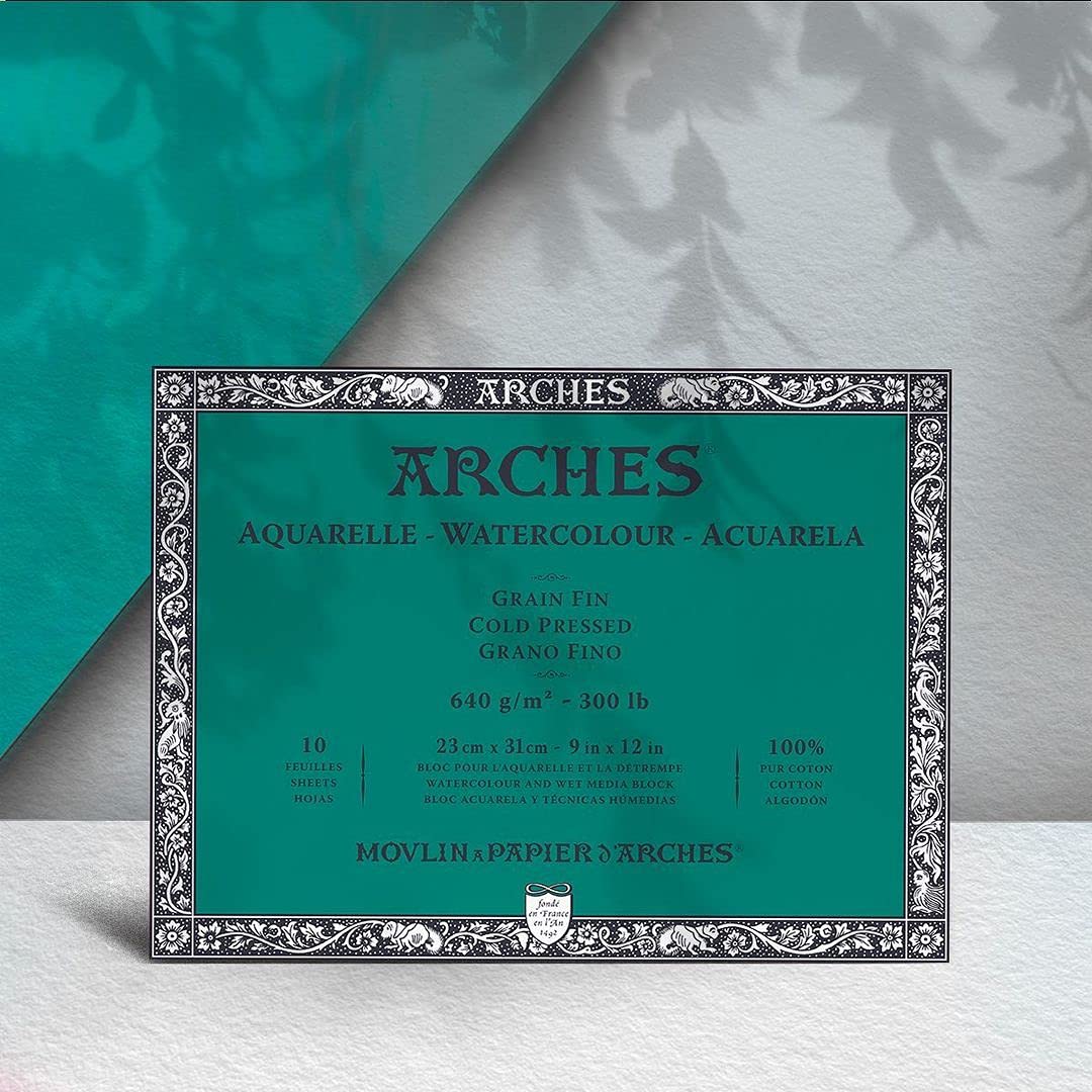 Arches Watercolour 640 GSM Cold Pressed Natural White 23 x 31 cm Paper Blocks, 10 Sheets
