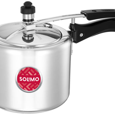 Amazon Brand - Solimo - Sleek Induction Bottom Aluminium Pressure Cooker - 3 Liter (Inner Lid), Silver