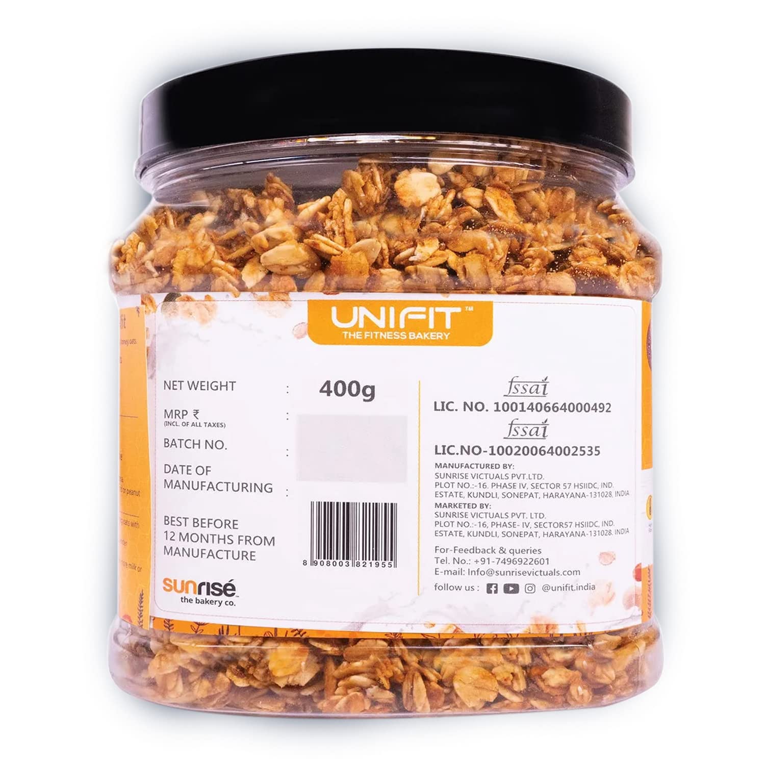 UNIFIT Honey Rolled Oats | Honey Oats | Healthy Breakfast | Rich Source of Protein & High Fiber Oats | Whole grain Oats | 400g | Pack of 1