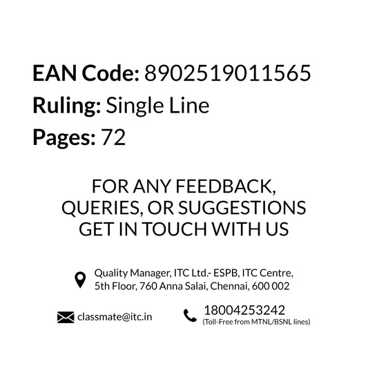 Classmate Notebook - Single Line, 72 Pages, 240 mm x 180 mm - Pack Of 8