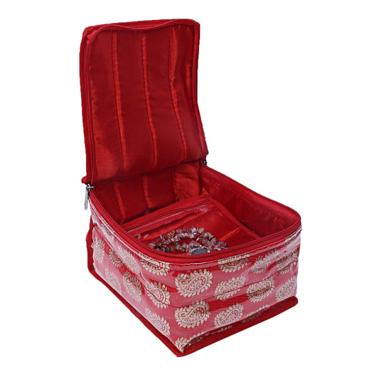 Brocade Jewellery Box/Organizer with 10 Pouch - Red-CTKTC21465