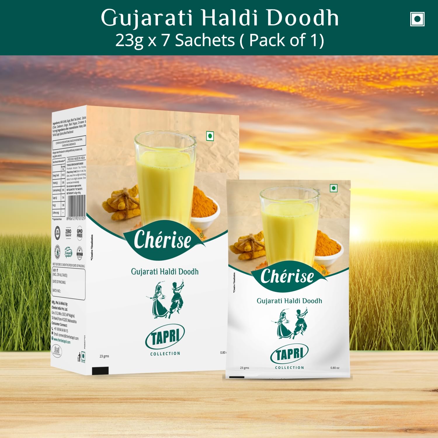 Cherise Tapri Premium Gujarati Haldi Doodh, Instant Milk Premix (23 g x 7 Sachets)