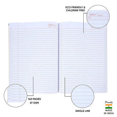 Doms Single Line A4 Note Book (Vacations Series) 140 Pages (Pack of 6)