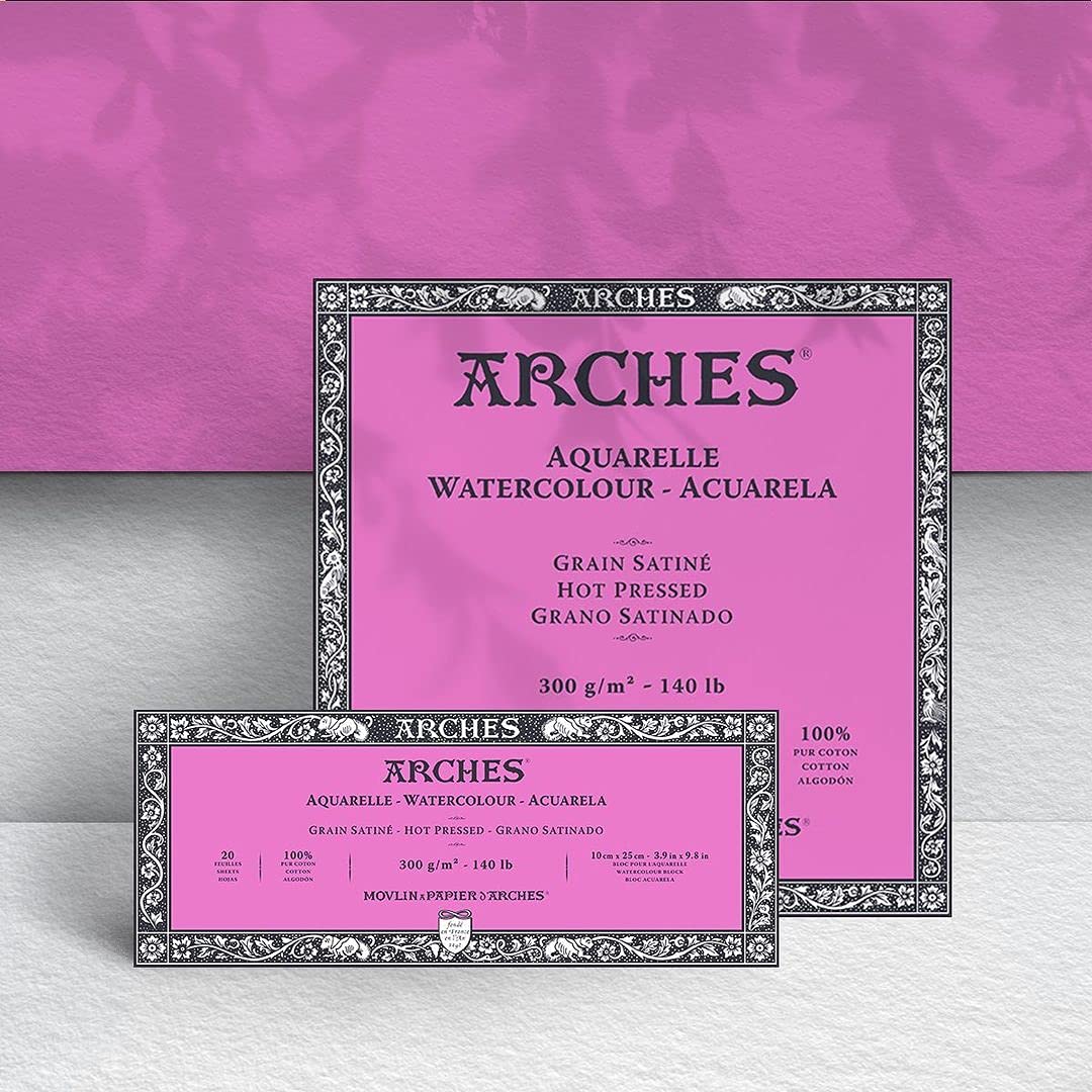 Arches Watercolour 300 GSM Hot Pressed Natural White 28 x 36 cm Paper Blocks, 20 Sheets