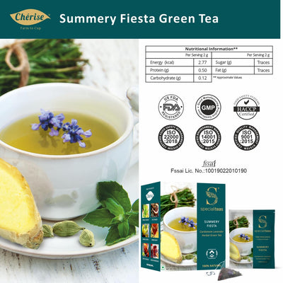 Cherise Specialiteas Summery Fiesta Cardamom Lavender Herbal Green Tea (2 g x 25 Pyramid Tea Bags)