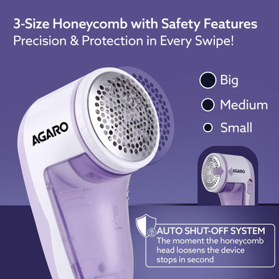 AGARO 2419 Lint Remover, Electric Fabric Shaver, Rechargeable, Stainless Steel Blades, Portable, Multi-Functional Fuzz Remover from Woollen Sweaters, Coat, Blankets, Jackets, Carpets, Burr Remover