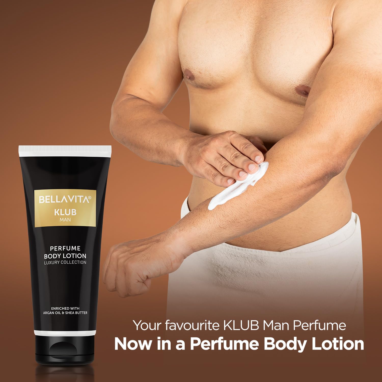 Bella Vita Luxury KLUB Man Body Perfume Lotion for Nourishing, Hydrating, Soft, Supple, Healthy Skin with Argan Oil and Shea Butter 200 ml