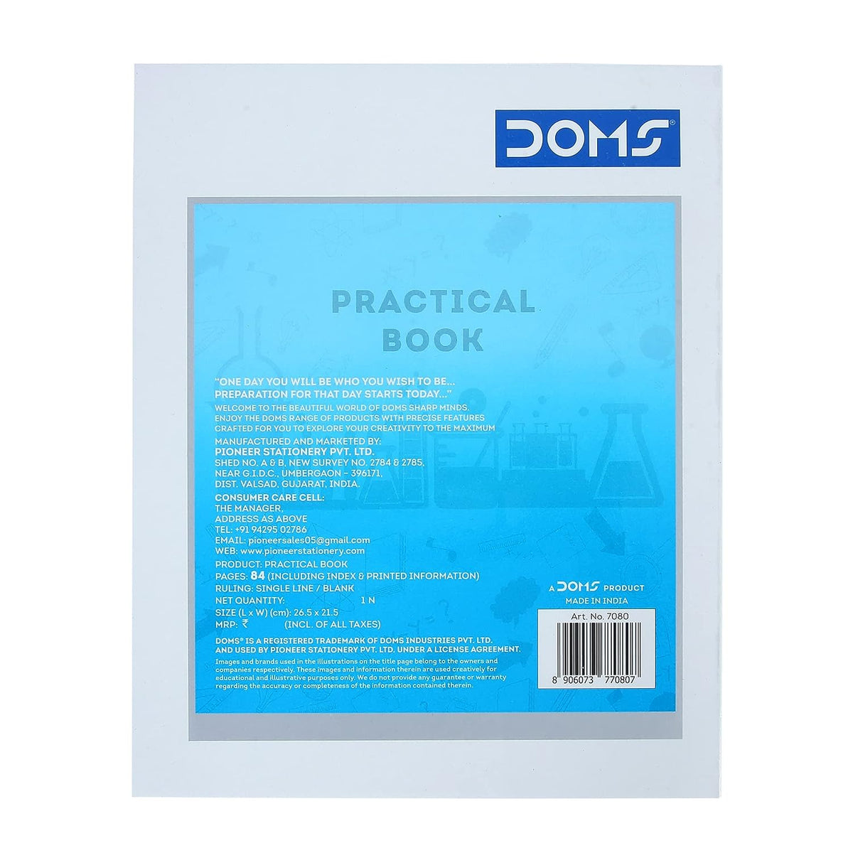 Doms Practical Book | One side Ruled and One Side Plain | 120GSM | 84 Pages | 21.5 x 26.5 cm | Pack of 6