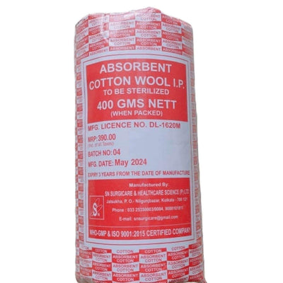 Absorbent Cotton Roll (400 Gram Nett Quality Medical Use (Pack Of 4)