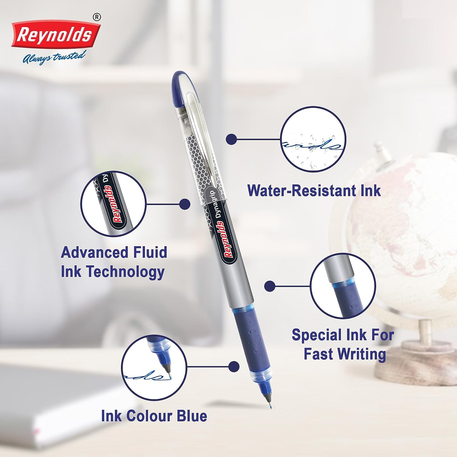 Reynolds Dynagrip 0.7mm Ball Pen - Blue Ink, Pack of 5