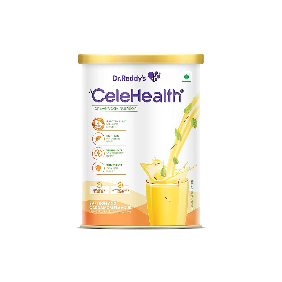 Dr. Reddy’s Celehealth Nutritional Drink, Saffron and Cardamon Flavour, 400g, Protein Supplement for daily use, Low Glycemic Index, Zero Added Sugar, Supports Immunity, Supports Muscle & Digestive Health,