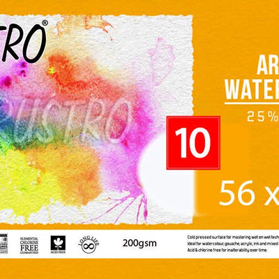Brustro Artists' Watercolour Paper 25% Cotton Cold Pressed 200 GSM, Size - 56 x 76 cm, 10 Sheets