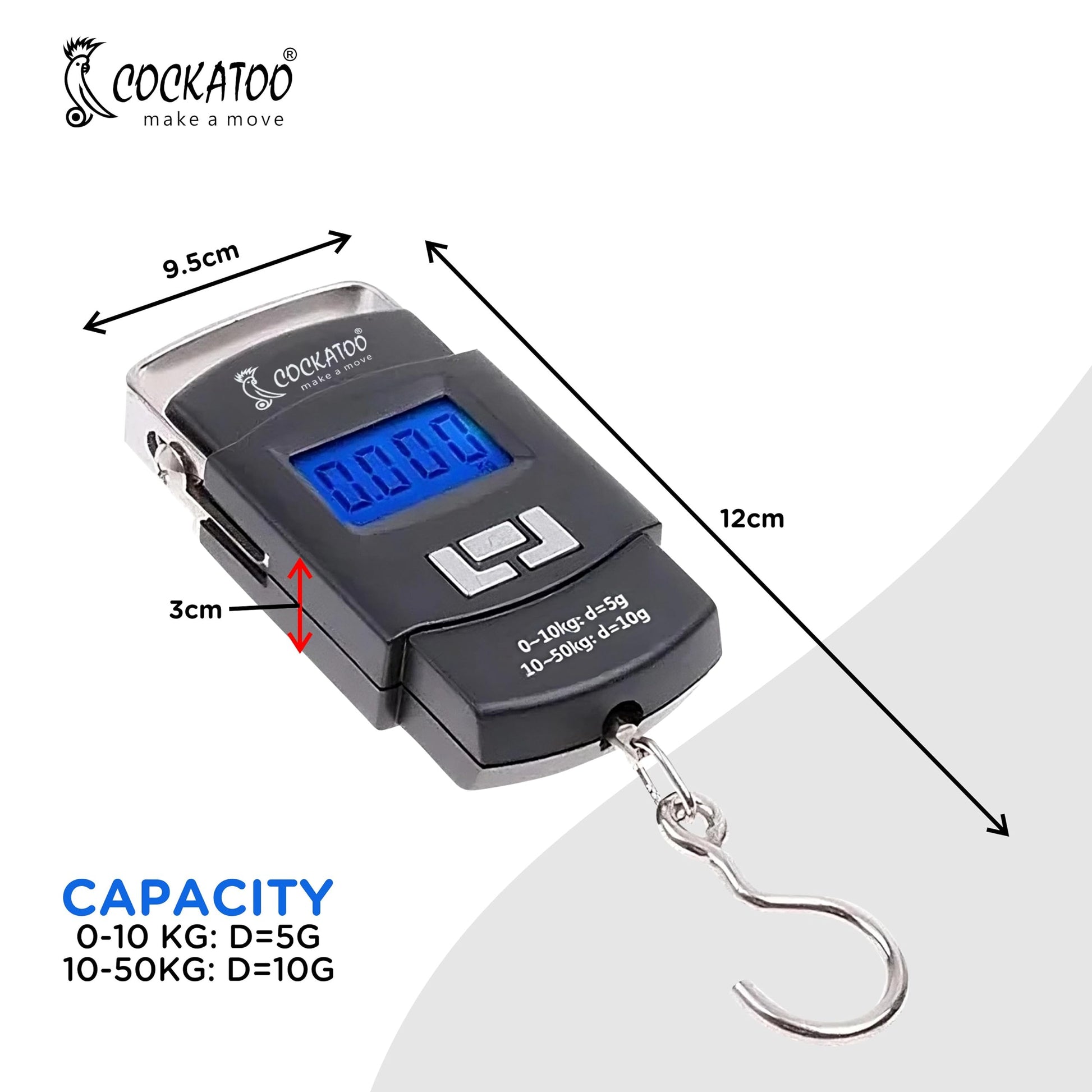 Cockatoo Luggage-Guard Luggage Weighing Scale With Led Screen, Electronic Portable Fishing Hook Type Weighing Scale, Limit-Upto 50 Kg