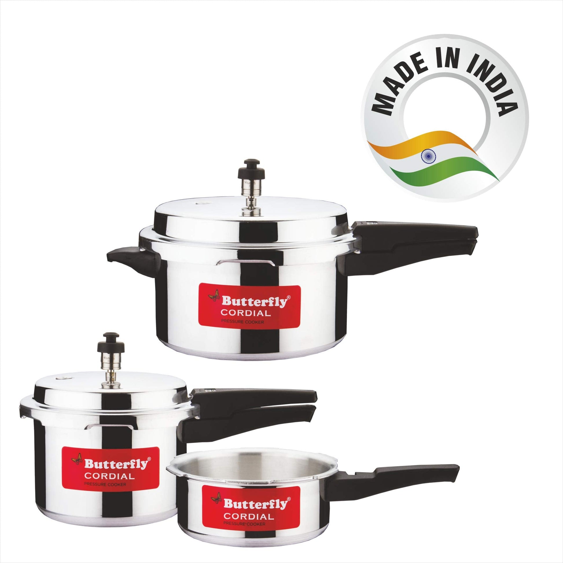 Butterfly Cordial 2, 3 & 5 Litres Pressure Cookers | Outer Lid | Food Grade Virgin Aluminium | Gas Stove Compatible | ISI Certified | 2 Years Manufacturer's Warranty | Silver