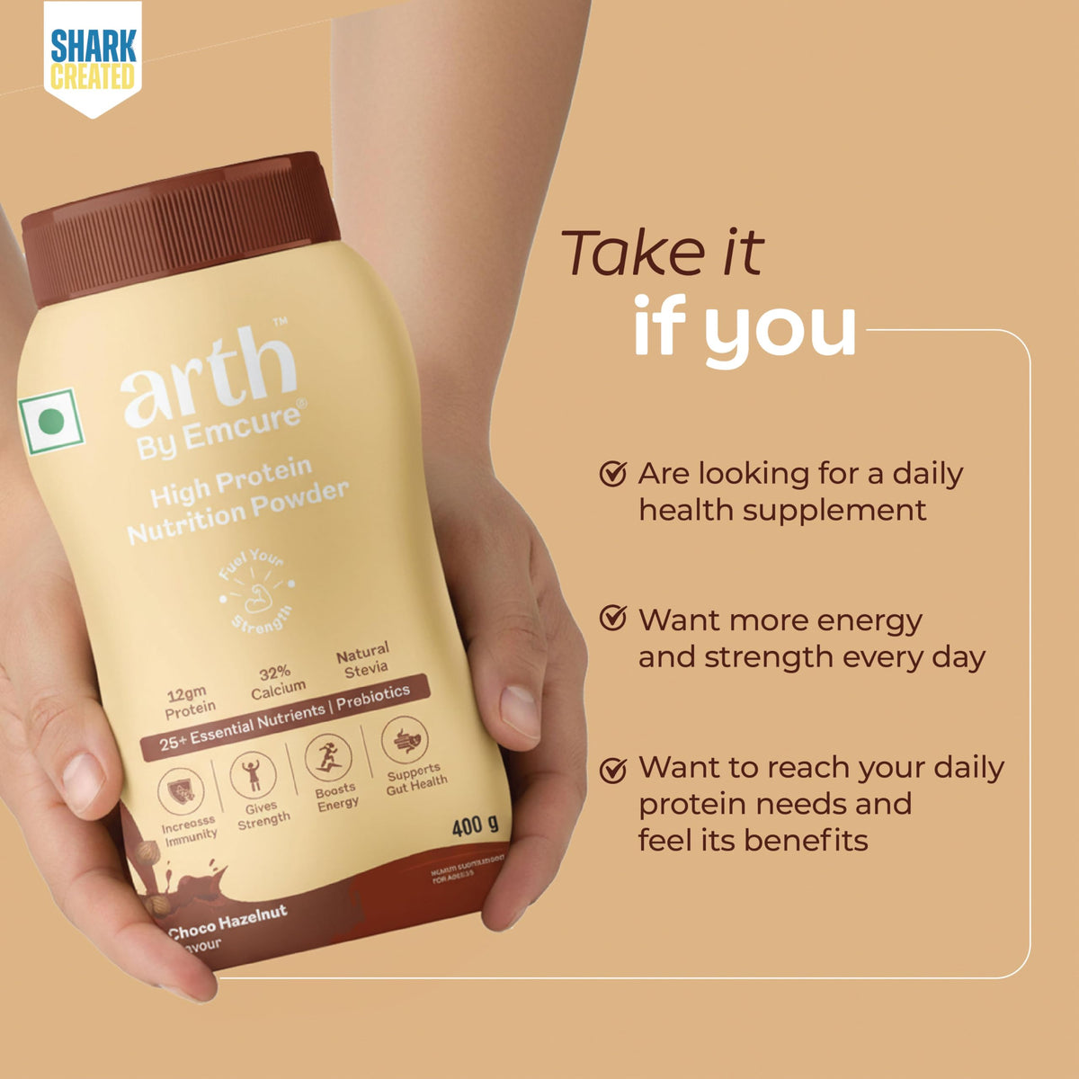 Arth High Protein Nutrition Powder - Choco Hazelnut Flavour
