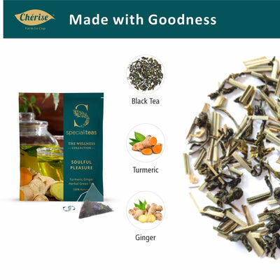 Cherise Specialiteas Soulful Pleasure Turmeric Ginger Herbal Green Tea (2 g x 25 Pyramid Tea Bags)