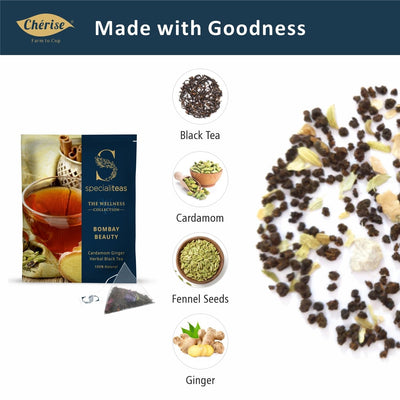 Cherise Specialiteas Bombay Beauty Cardamom Ginger Herbal Black Tea (2 g x 25 Pyramid Tea Bags)