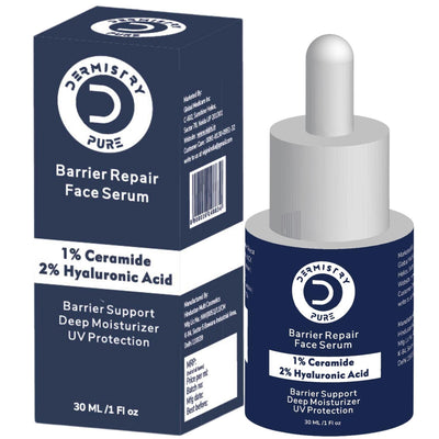 Dermistry Pure 1% Ceramides + 2% Hyaluronic Acid Barrier Repair Face Serum for Sensitive & Dry Skin Glowing Hydrating Soothing Deep Moisturizer UV Protection 30ml