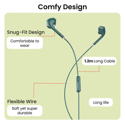 Ambrane Wired in Ear Earphones with in-line Mic for Clear Calling, 14mm Dynamic Drivers for BoostedBass, 3.5mm Jack, Multi-Functional Controller (Stringz 38 Lite, Green)