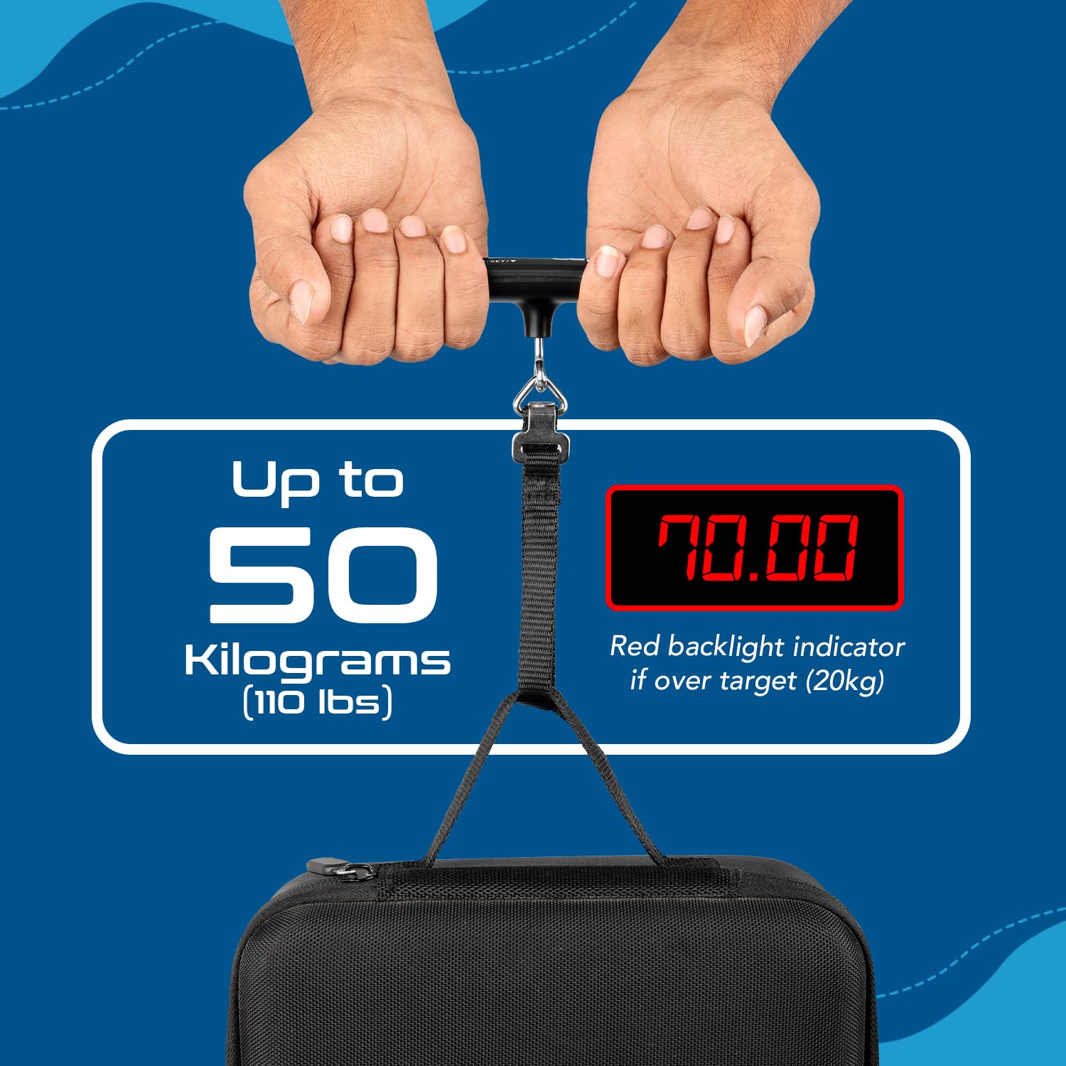 Ceptics weight machine for luggage weighing scale, luggage weighing scale capable capacity up to 50 Kg, weighing machine for luggage with LCD display luggage scale for bags, home, shop - BLACK