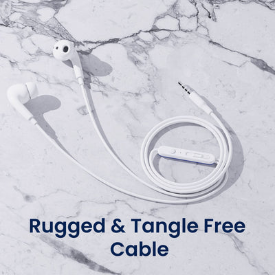 Ambrane Wired in Ear Earphones with in-line Mic for Clear Calling, 12mm Dynamic Drivers for BoostedBass™, 3.5mm Jack, Multi-Functional Controller (Stringz 74, White)