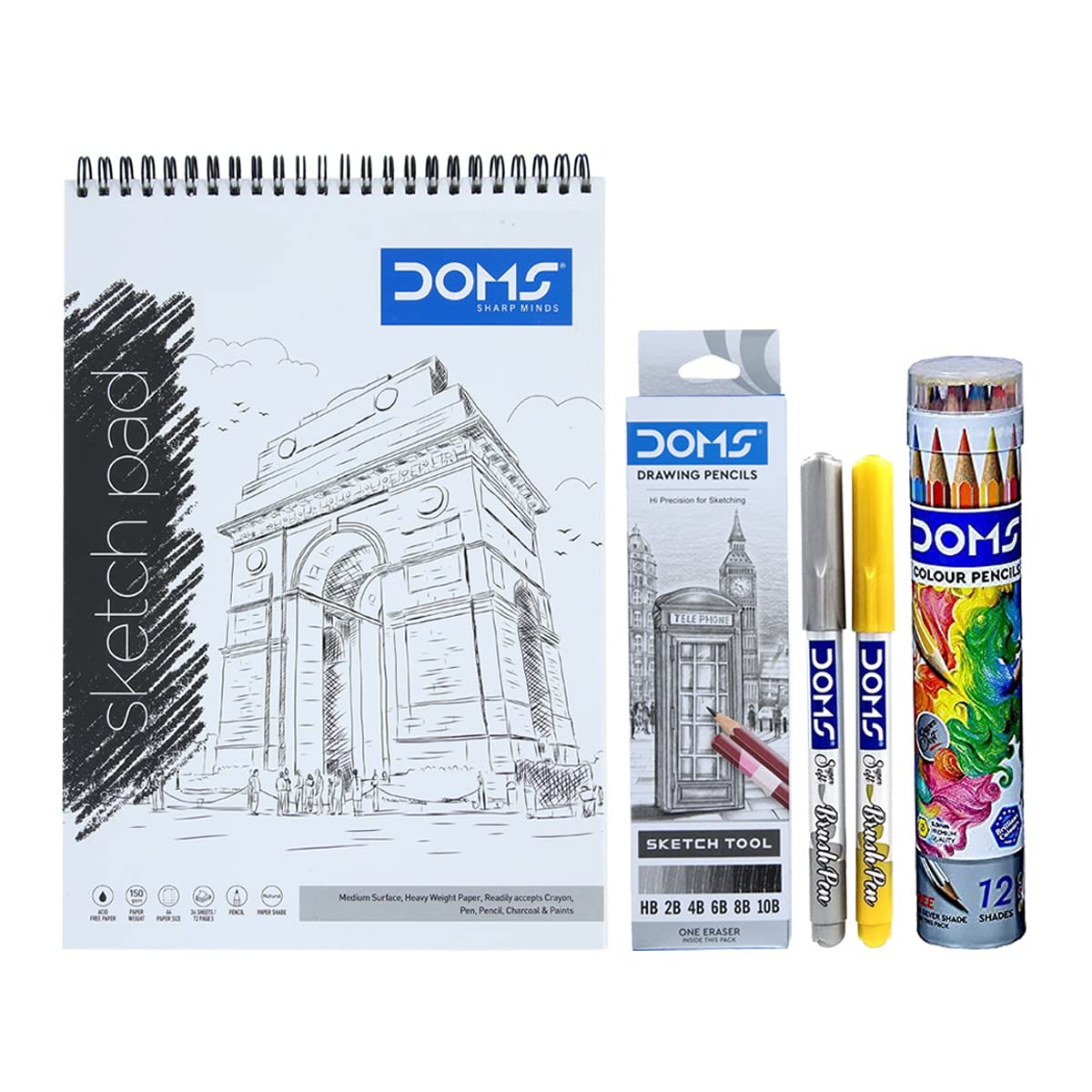DOMS Sketching Smart Kit Mega Gift Pack | Sketching Set for Kids | Best for School, College & Office | Sketching Pencil Set, Colour Pencils, Sketch Pad, DOMS Brush Pen | DOMS Stationery