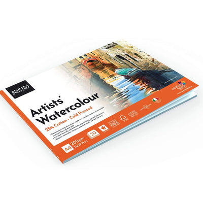 BRUSTRO Artist 25% Cotton Watercolour Pad Cold Pressed 200 GSM A4 Pad 20 Sheets