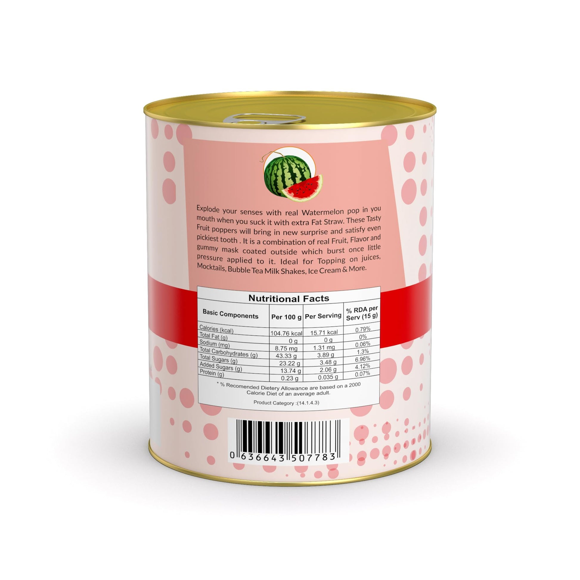 Tea Planet Watermelon Popping Boba Pearls – 1000g | Ready-to-Serve Bubble Tea Topping with Real Fruit Juice | Vegan-Friendly Add-On for Smoothies, Milkshakes, Mocktails, Ice Cream, Desserts & Café Use(1000gms, Water melon)