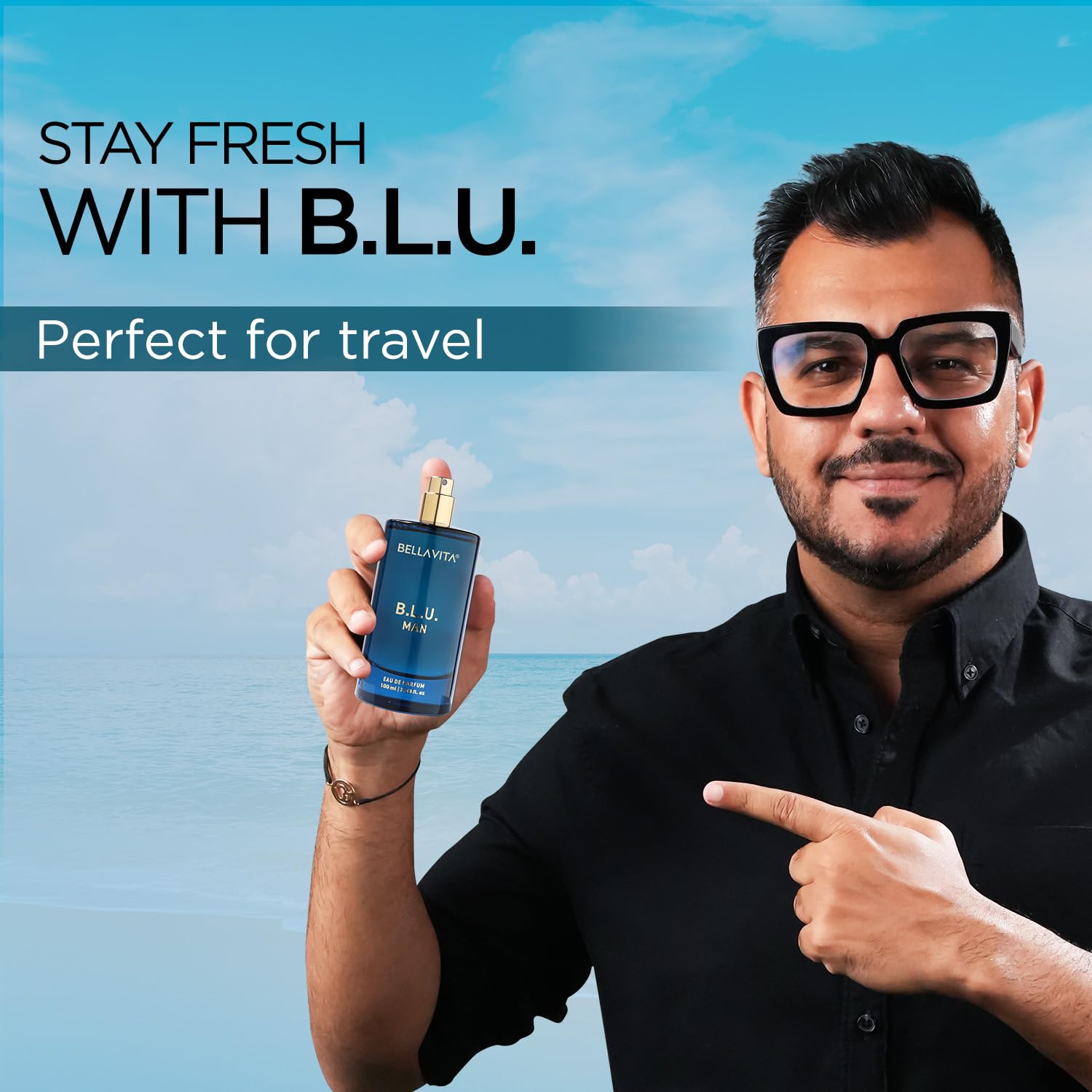 Bella Vita Luxury B.L.U Man Eau De Parfum Perfume with Lemon, Black Pepper, Orris, Musk|Premium, Long Lasting Fresh Aromatic Fragrance for Men, 100 ML