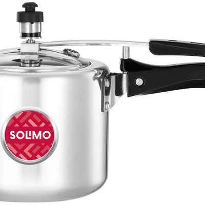 Amazon Brand - Solimo - Sleek Induction Bottom Aluminium Pressure Cooker - 3 Liter (Inner Lid), Silver