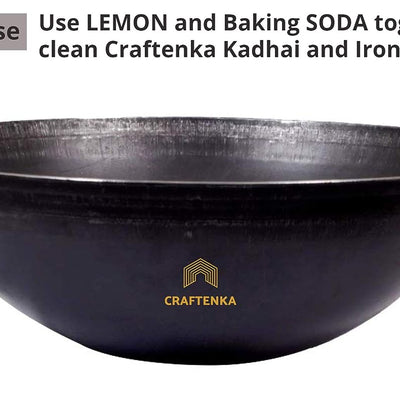 Craftenka Traditional Iron Kadhai Deep Bottom Kadai/Fry Pan/Frying Kadai Handmade Loha Lokhand with Golden Handle 11 INCH / 28 cm