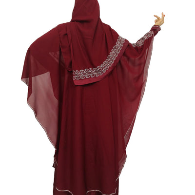 BURAQUE DESIGNER Nida fabric Free Size Muslim Burqa/Abaya & Burkha Dress for Muslim women and Girl's (F01-Maroon Leaf-Burkha)