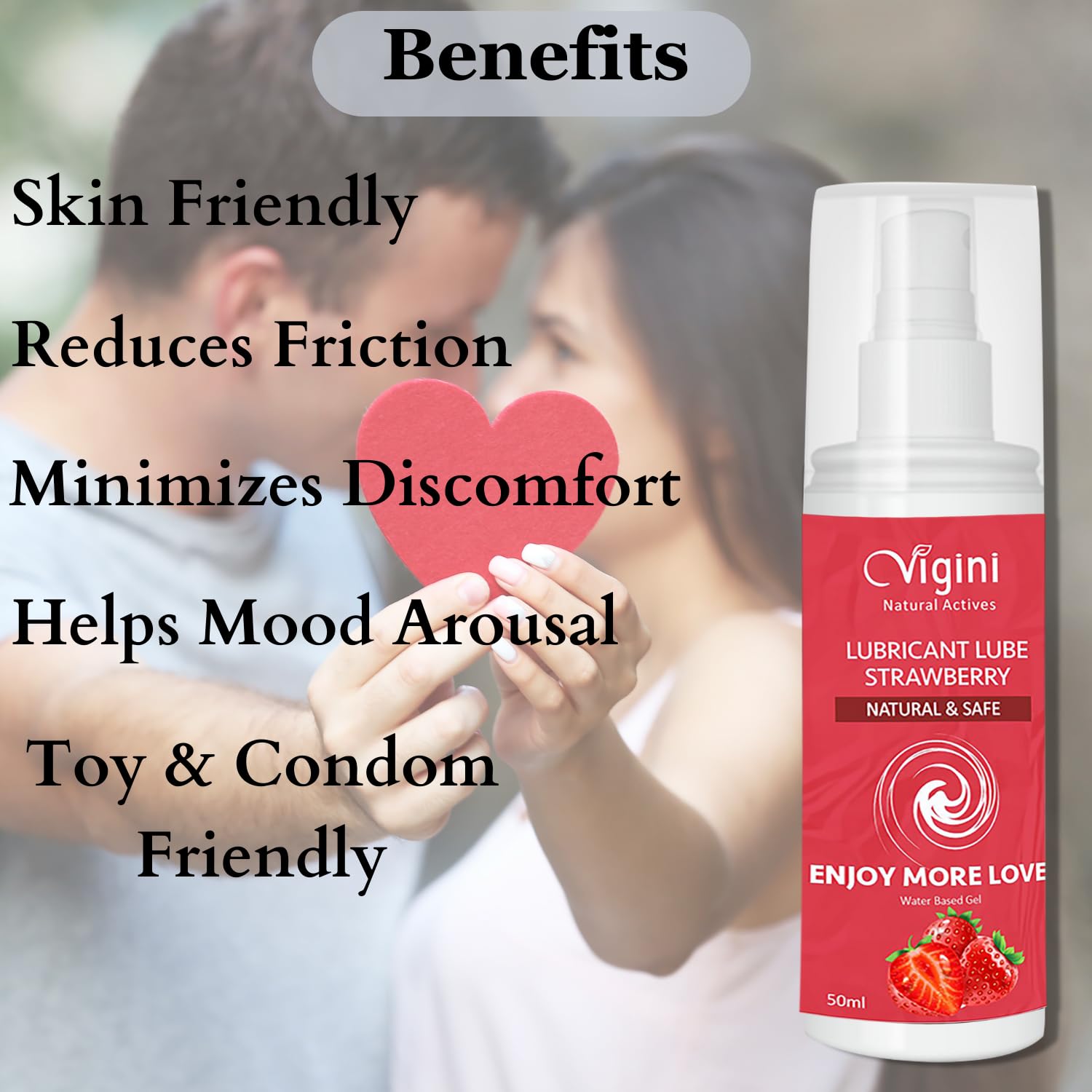 Vigini Vibe - Natural Personal Lubricant for Men and Women - Premium Strawberry Flavour - Water Based Luber - Skin Friendly, Silicone and Paraben Free - No Side Effects - 50 ml