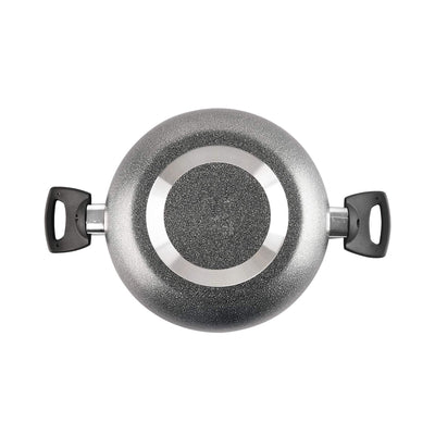 Cello Non Stick Hammered Tone Kadhai with Glass Lid 2.5 LTR, Black & Grey, Aluminium