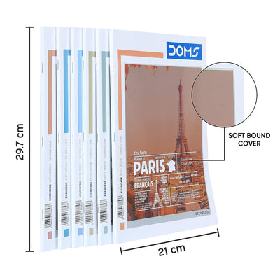 Doms Single Line A4 Note Book (Vacations Series) 140 Pages (Pack of 6)