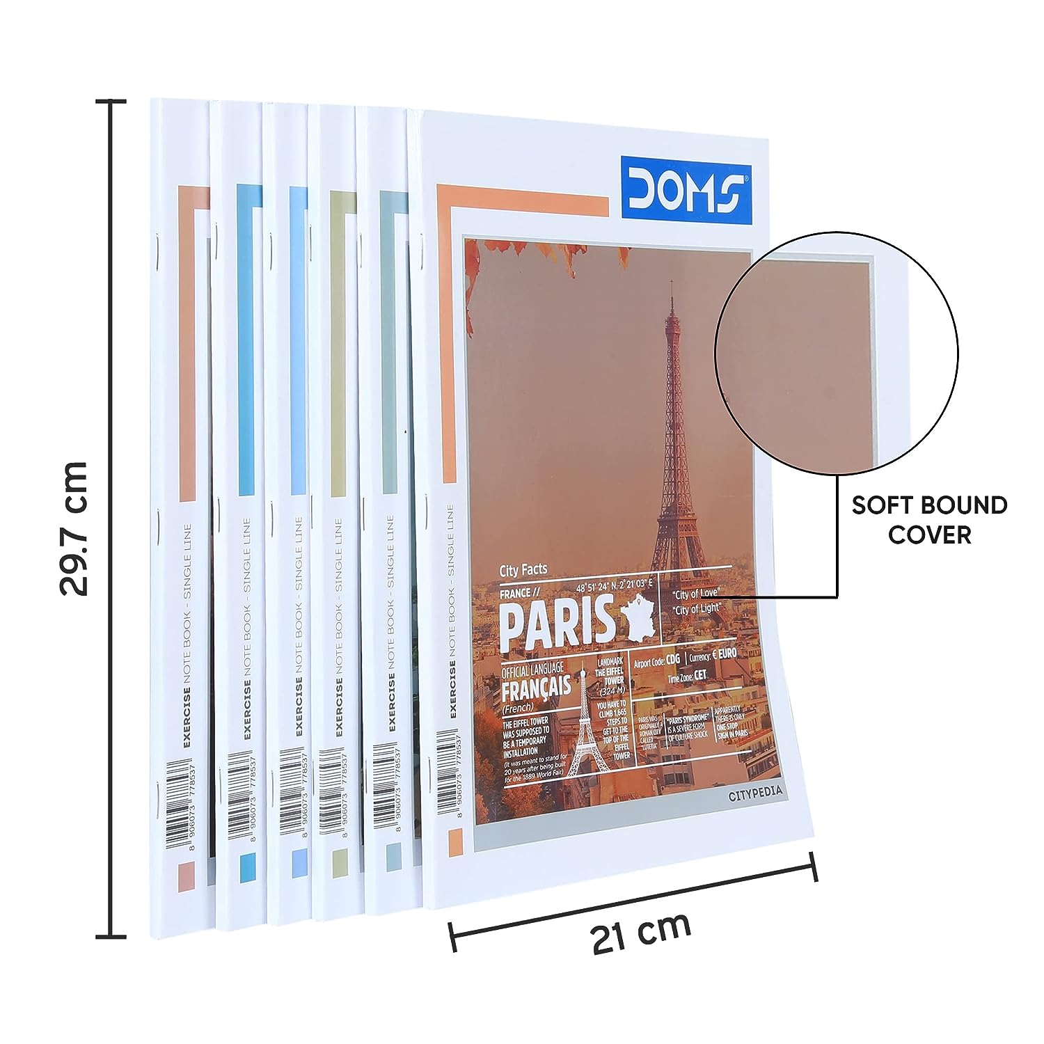 Doms Single Line A4 Note Book (Vacations Series) 140 Pages (Pack of 6)