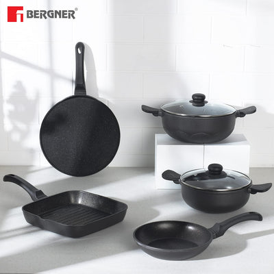 BERGNER Senator Die-Cast Aluminium Non-Stick Dosa Tawa, 31cm, Black