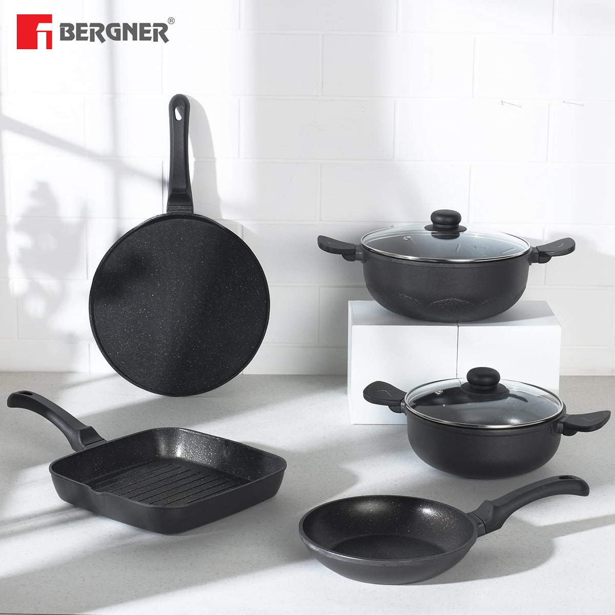 BERGNER Senator Die-Cast Aluminium Non-Stick Dosa Tawa, 31cm, Black