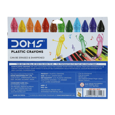 Doms 12 Shades Dommymate Plastic Crayons