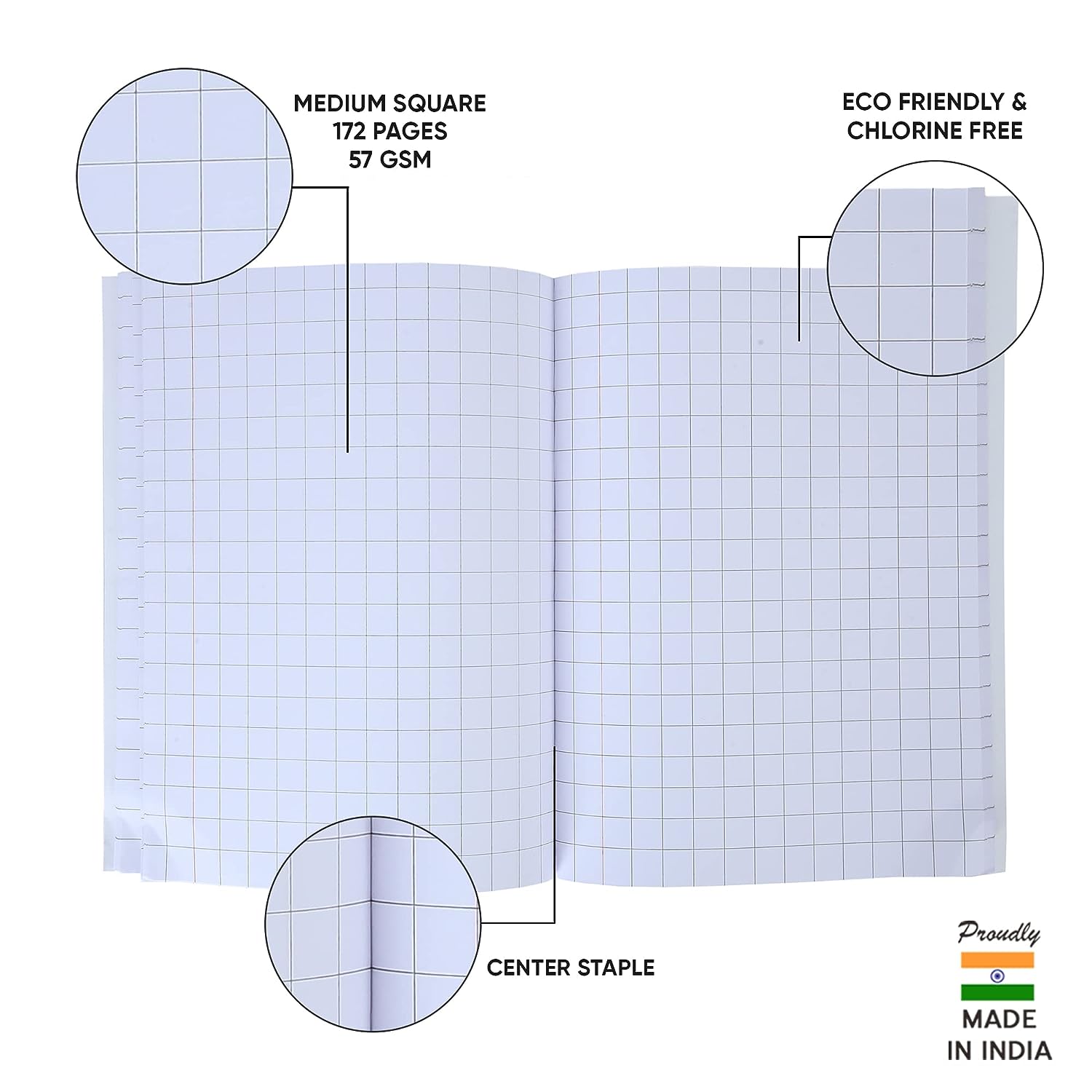 Doms Brown Cover Notebook | Medium Square 12mm | 57GSM | 172 Pages | 18 x 24 cm | Pack of 6